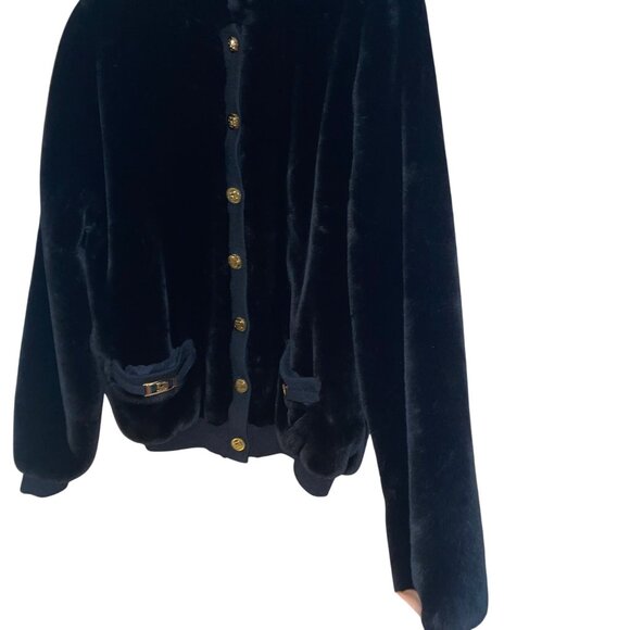 St John Vintage Womens Jacket Size Large Black Bomber Pockets Casual Faux Fur - Picture 15 of 16